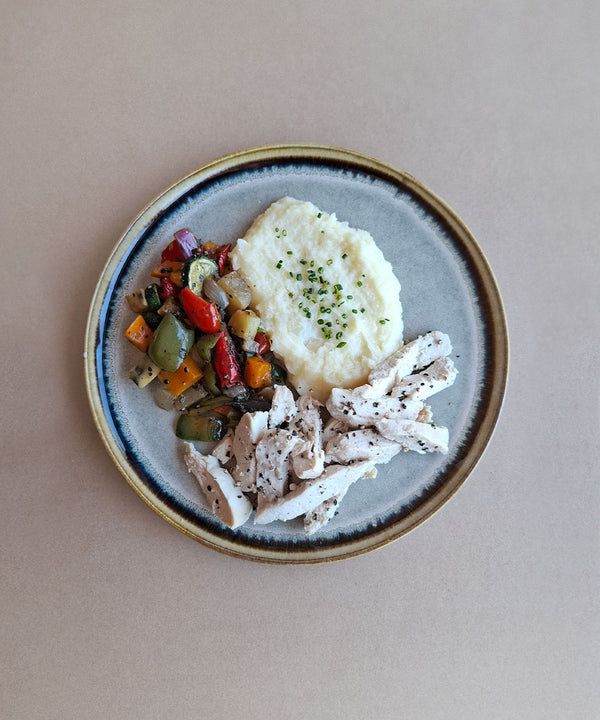 Chicken Strips Coconut Mash & Veggies