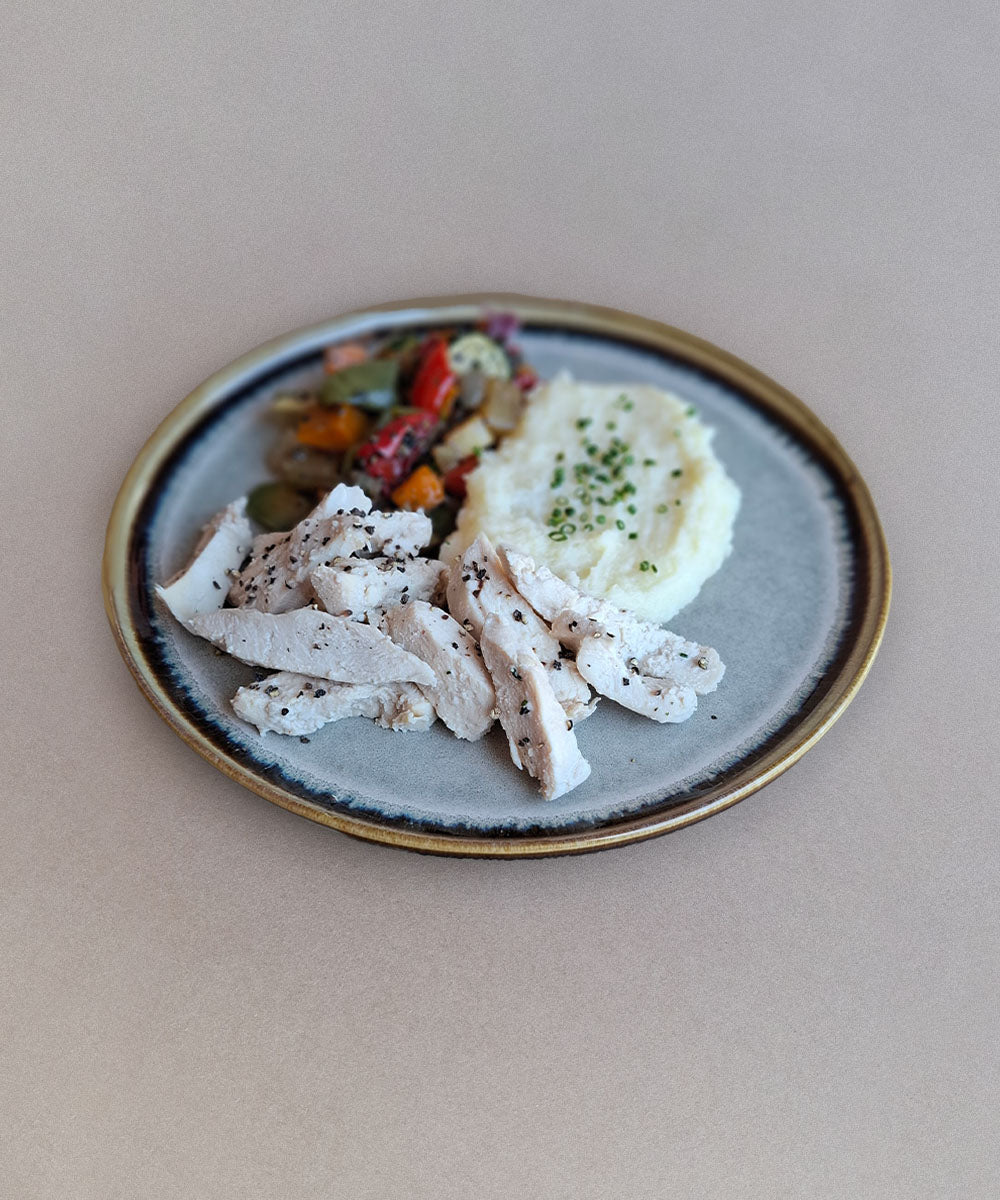 Chicken Strips Parmesan Mash & Veggies