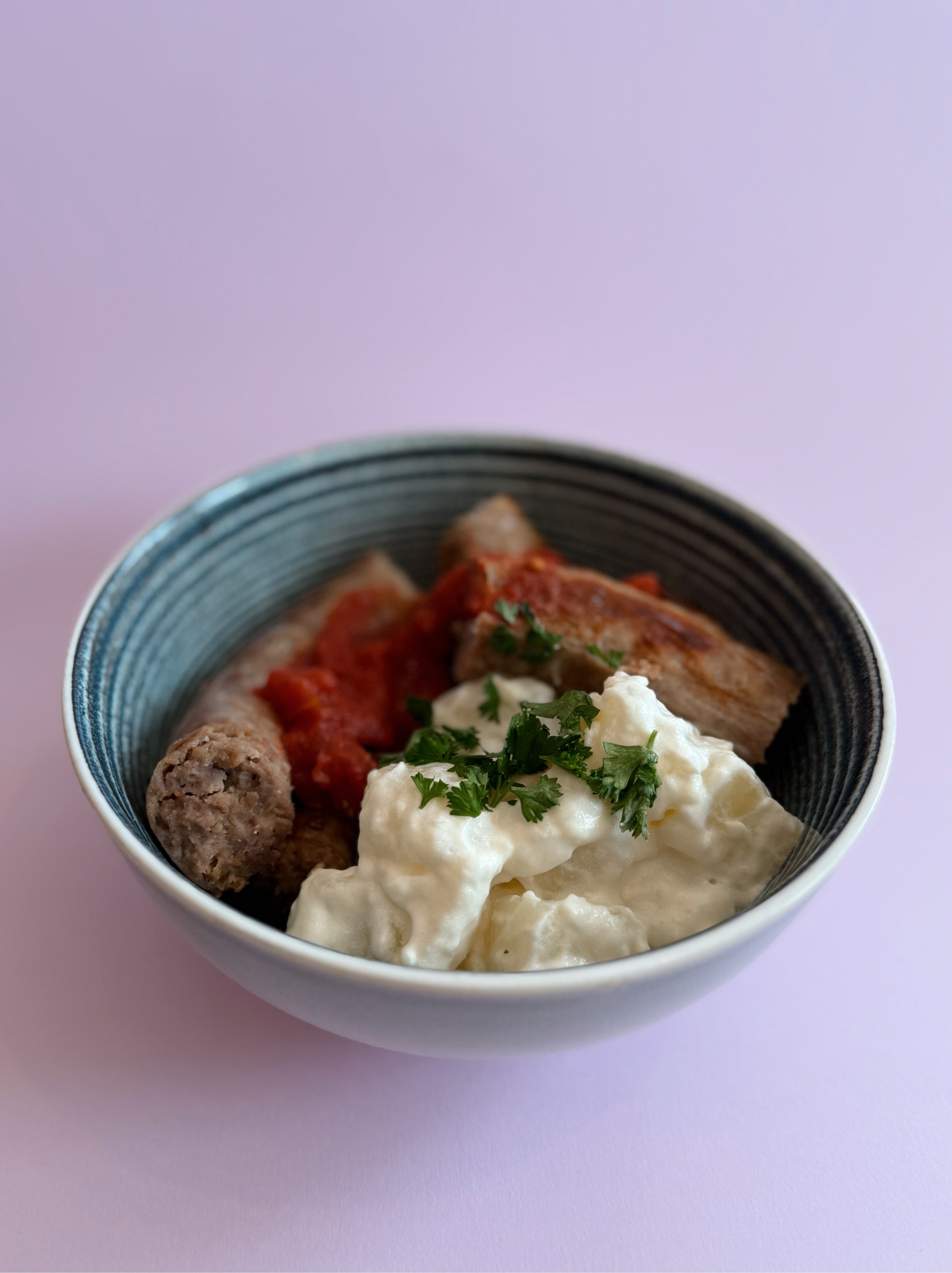 Boerewors with Tomato Relish & Potato Salad