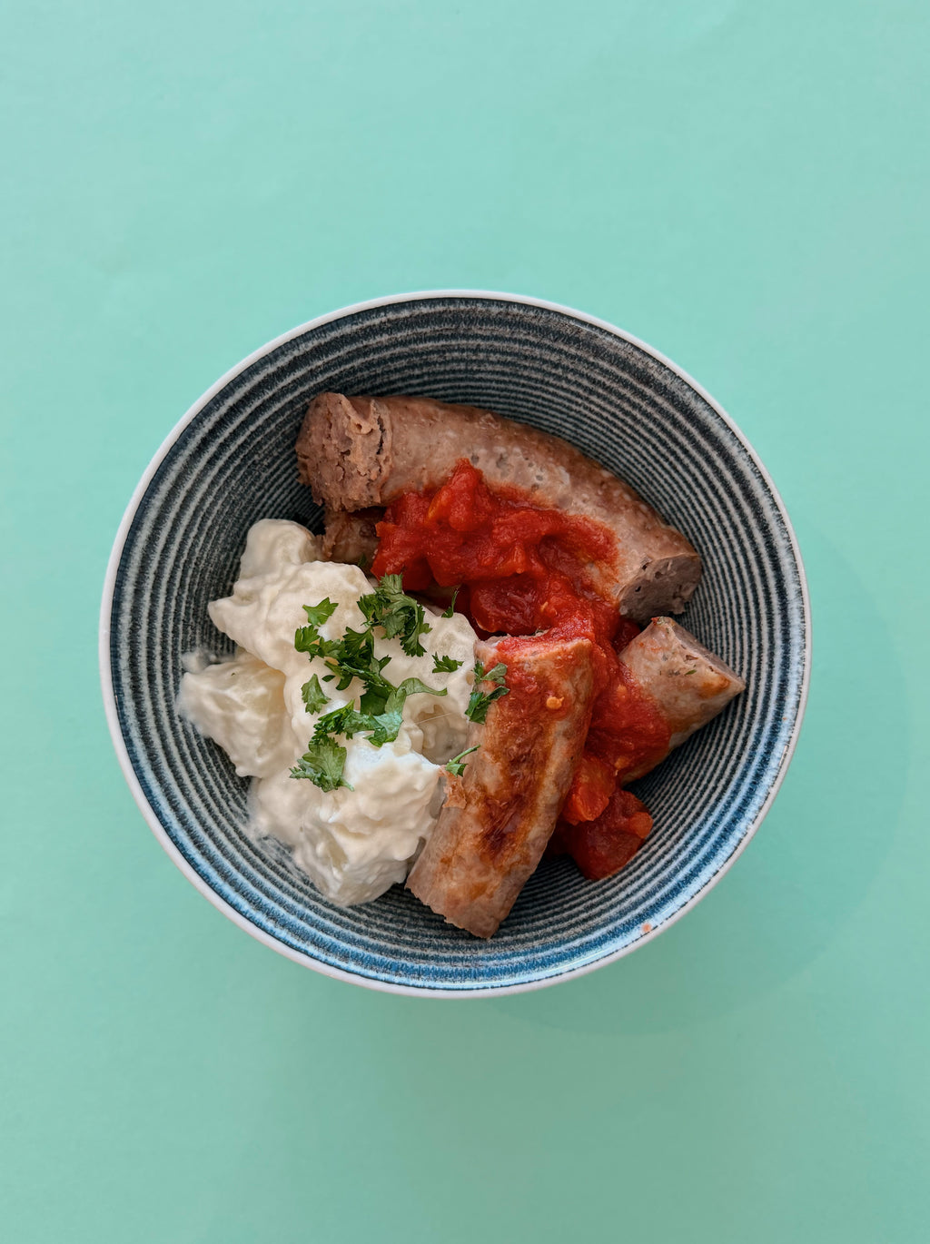 Boerewors with Tomato Relish & Potato Salad