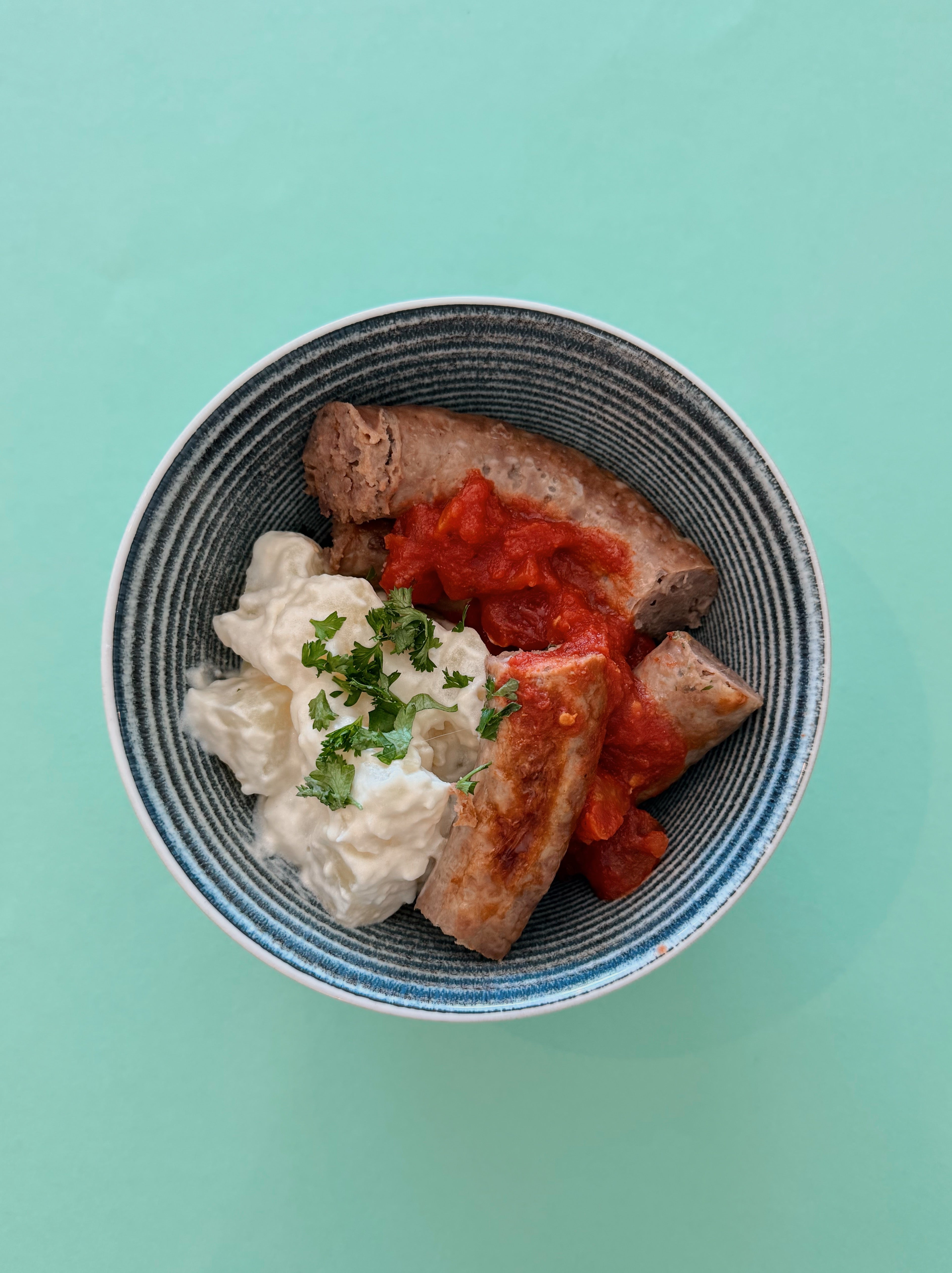 Boerewors with Tomato Relish & Potato Salad